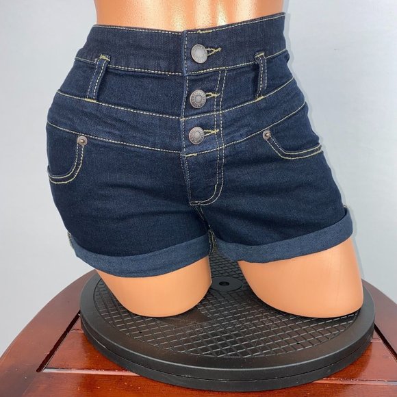 Mossimo Supply Co 4 / 27 Button Fly Zippered Cuffed Denim Dark Wash Shorts - Picture 1 of 8